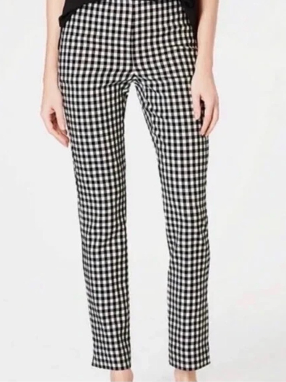 J.Jill Essential Cotton Stretch Ankle Pants Gingham Black & Barley 10P